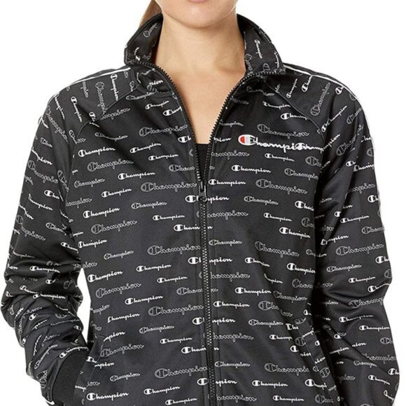 Champion Black Printed Logo Long Sleeve Cuffed Wrist Zippered Track Jacket 2XL - Picture 6 of 15